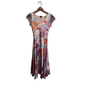Komarov Women's Multicolor Floral Print V-Neckline Midi Dress Size Small